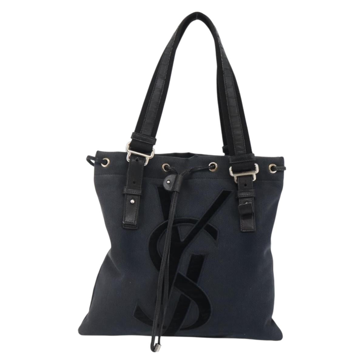 SAINT LAURENT Kahala Tote Bag Canvas Black Silver 123435 Auth BA7095