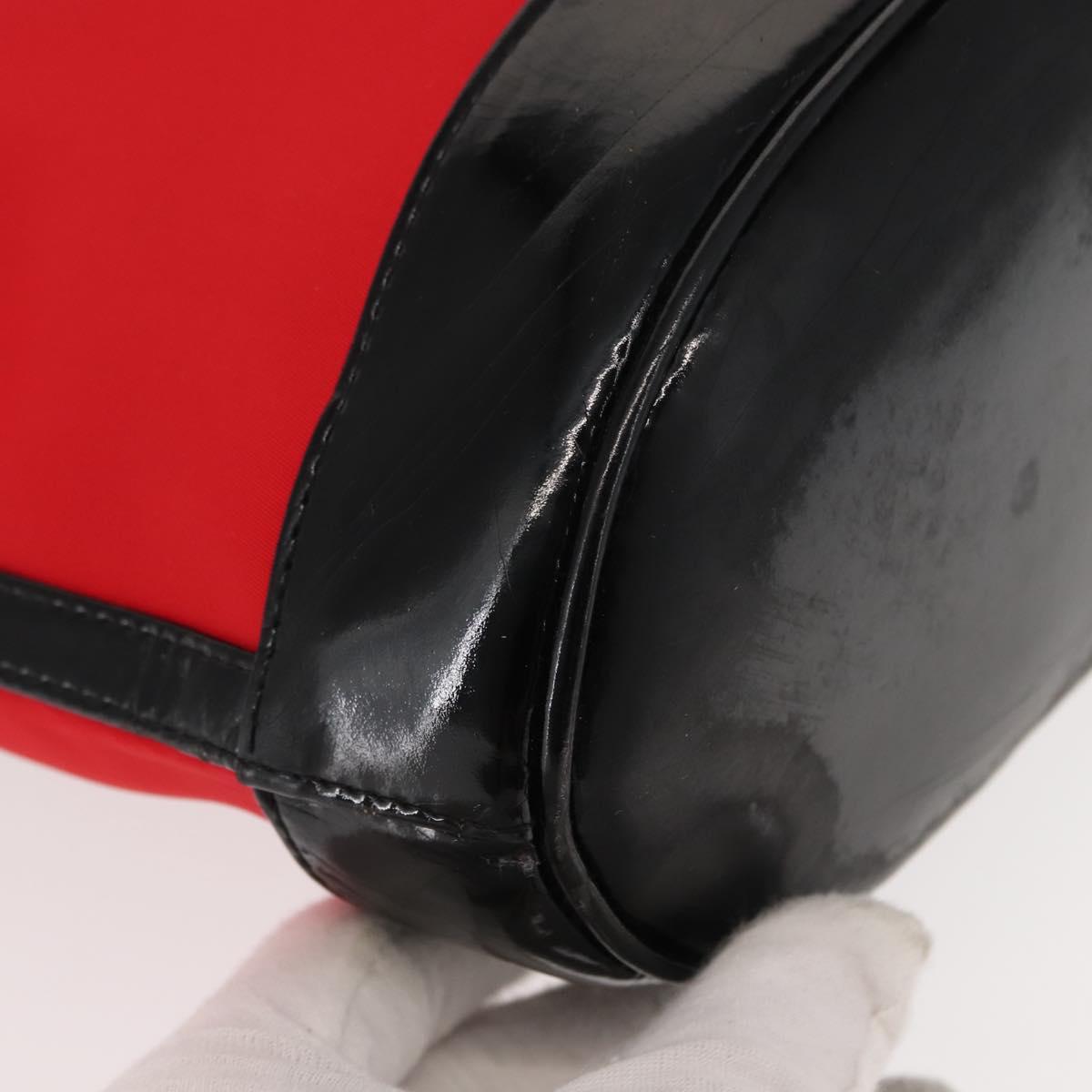 SAINT LAURENT Tote Bag Enamel nylon Red Silver Auth BA7096