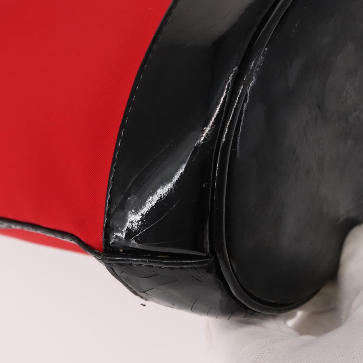 SAINT LAURENT Tote Bag Enamel nylon Red Silver Auth BA7096