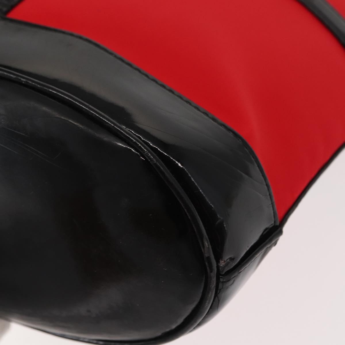 SAINT LAURENT Tote Bag Enamel nylon Red Silver Auth BA7096