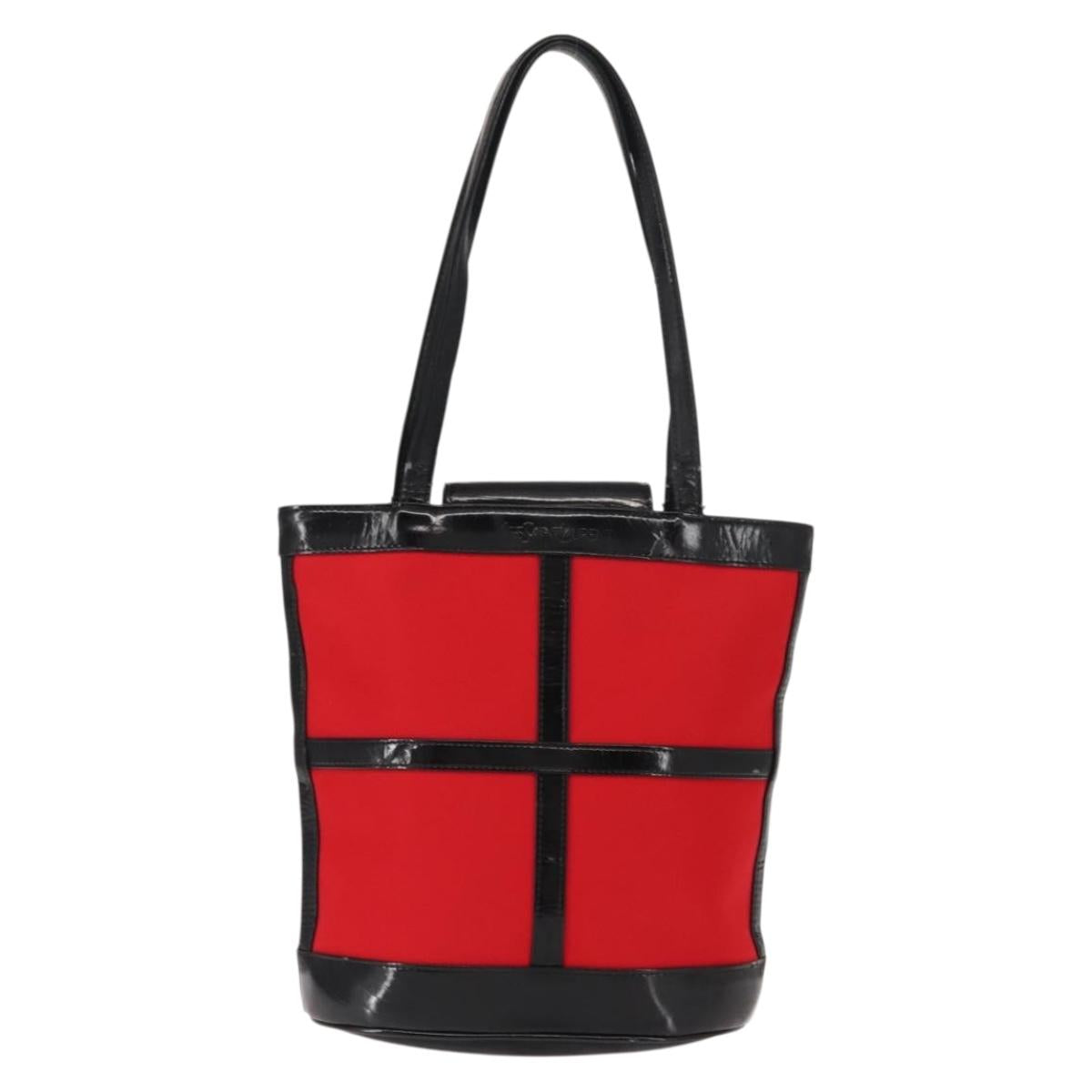 SAINT LAURENT Tote Bag Enamel nylon Red Silver Auth BA7096