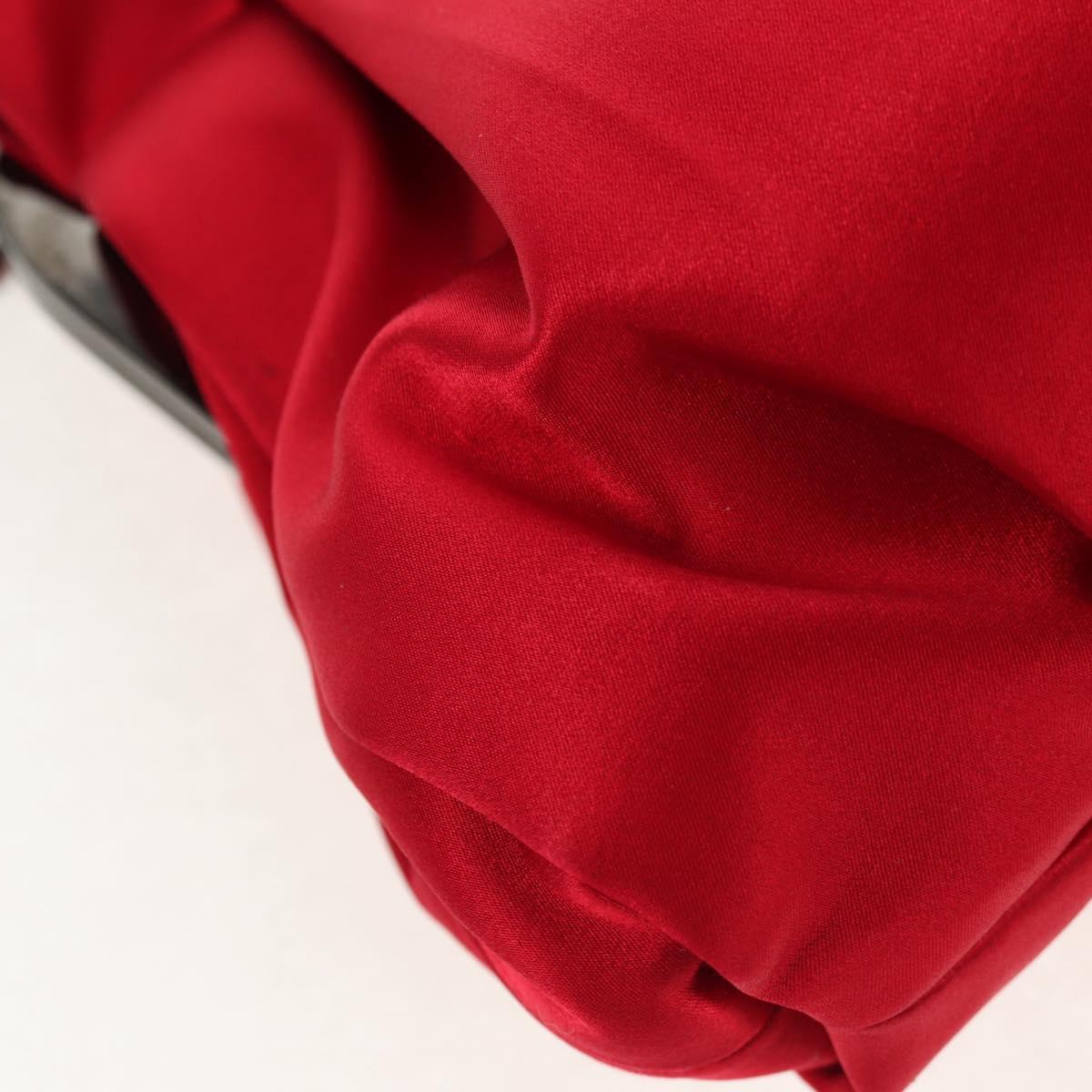 Christian Louboutin Chain Hand Bag Satin Red Silver Auth BA7098V