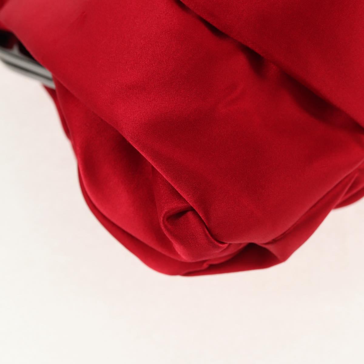 Christian Louboutin Chain Hand Bag Satin Red Silver Auth BA7098V