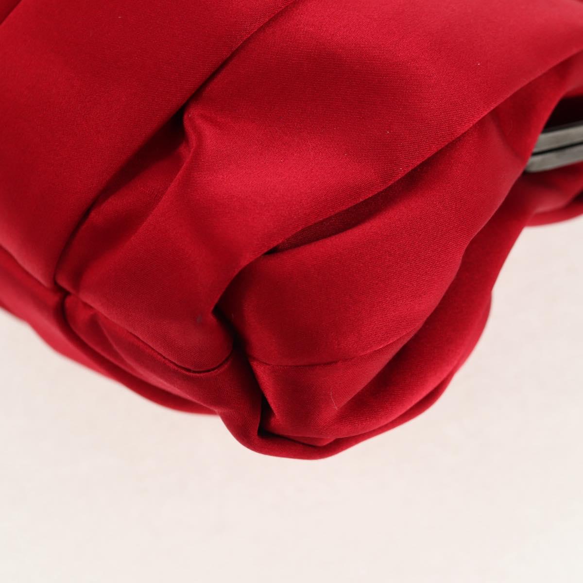 Christian Louboutin Chain Hand Bag Satin Red Silver Auth BA7098V