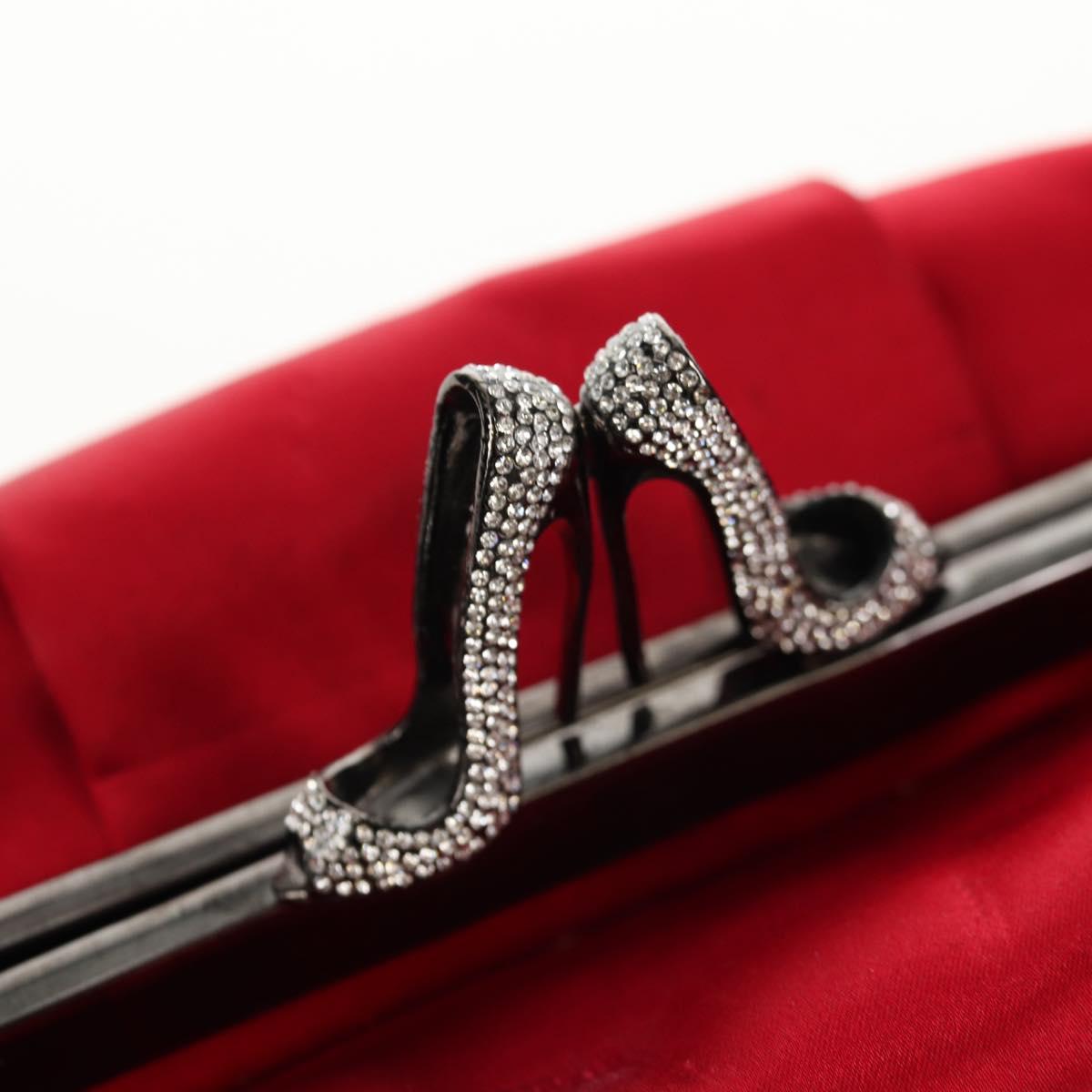 Christian Louboutin Chain Hand Bag Satin Red Silver Auth BA7098V