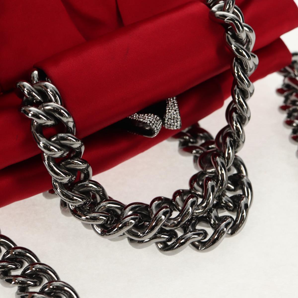 Christian Louboutin Chain Hand Bag Satin Red Silver Auth BA7098V