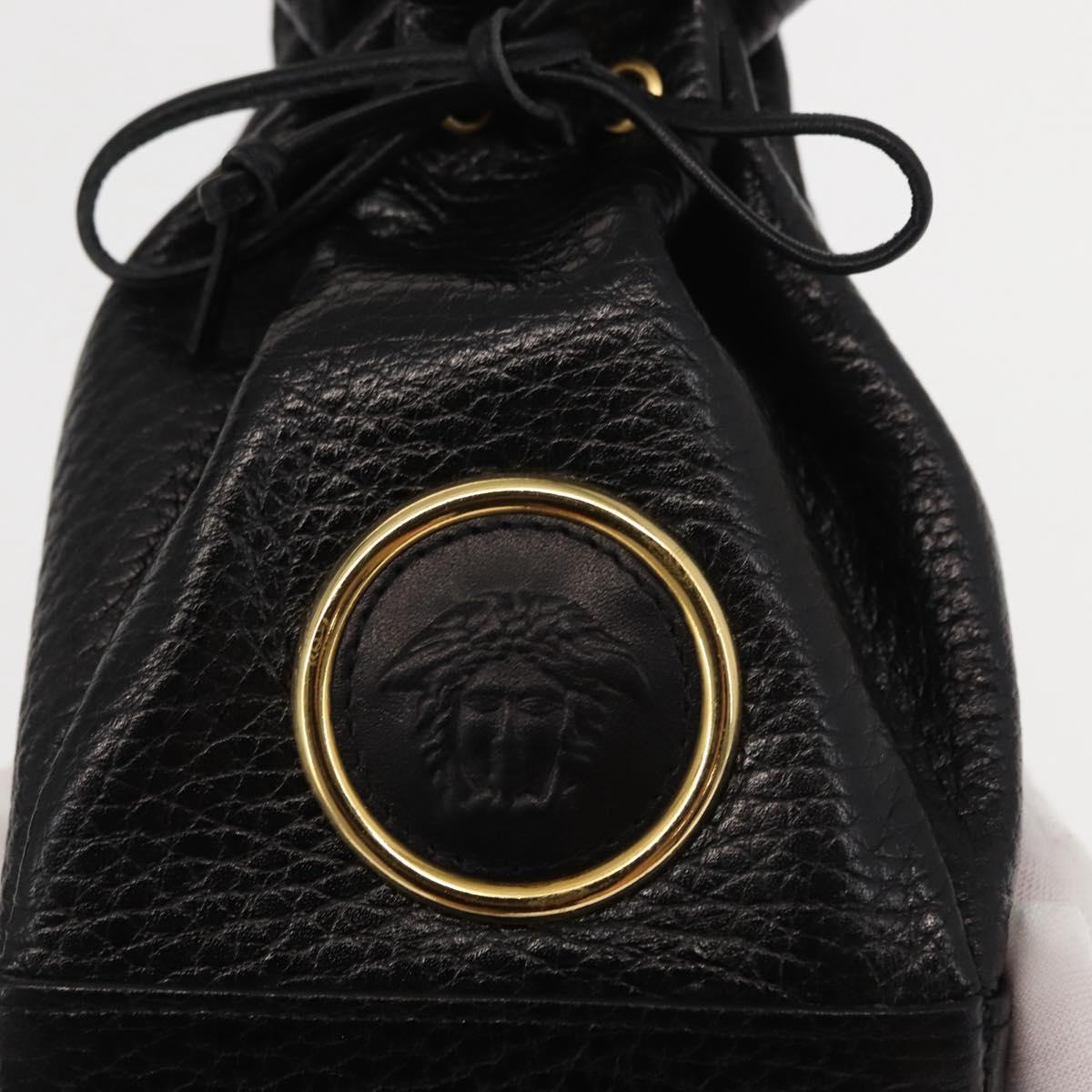 Gianni Versace Pouch Leather Black Gold Auth BA7106