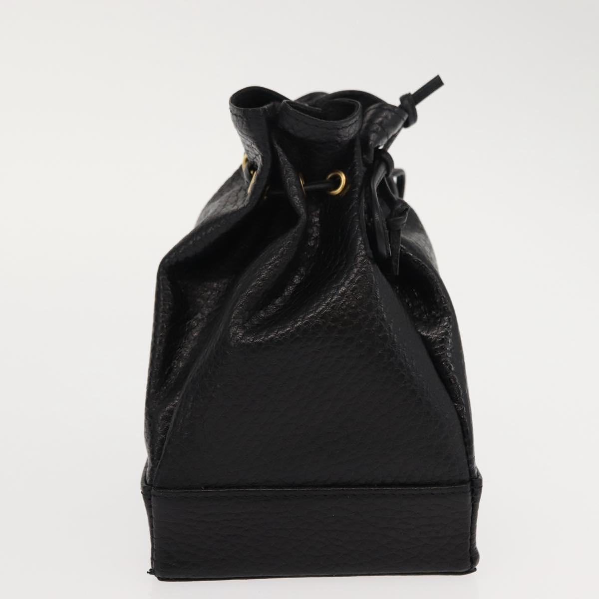 Gianni Versace Pouch Leather Black Gold Auth BA7106