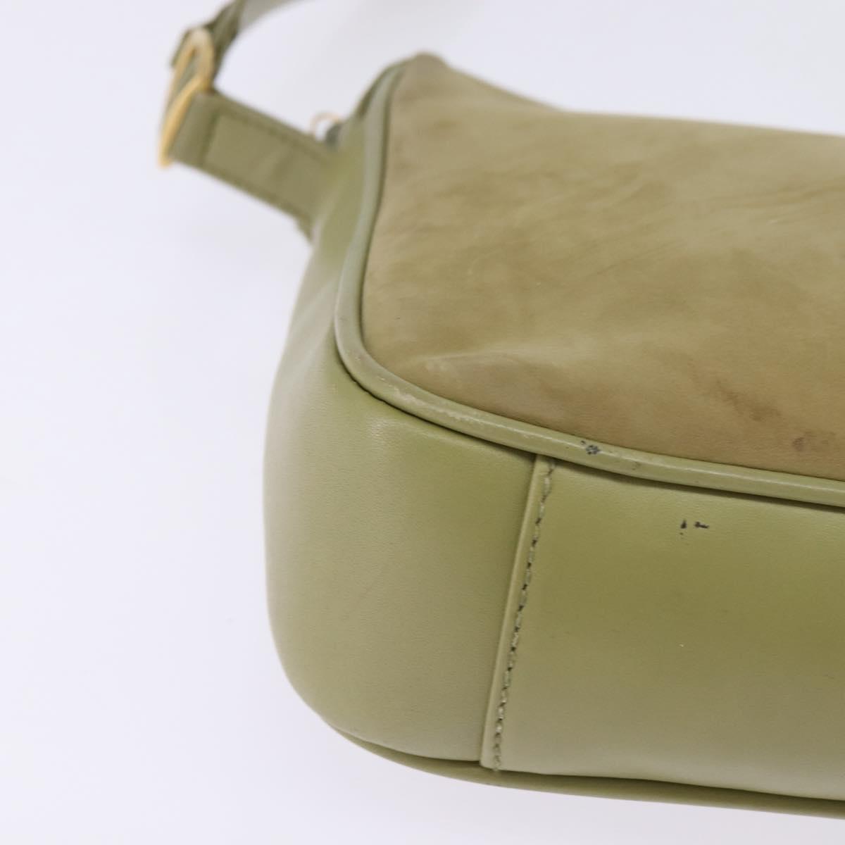 GUCCI Shoulder Bag Suede Leather Green Gold Auth BA7108