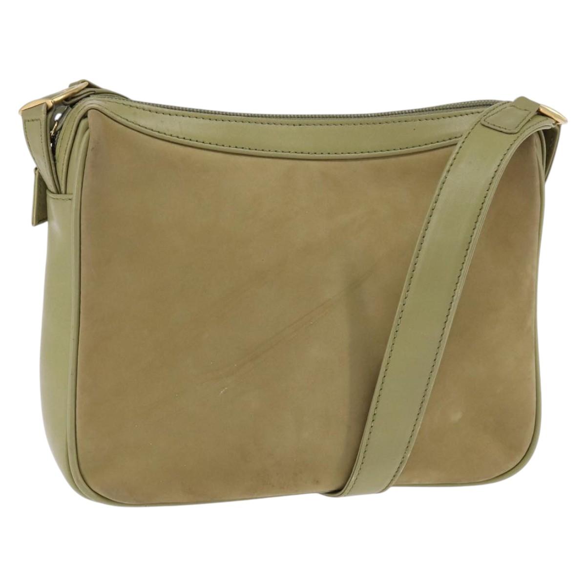 GUCCI Shoulder Bag Suede Leather Green Gold Auth BA7108
