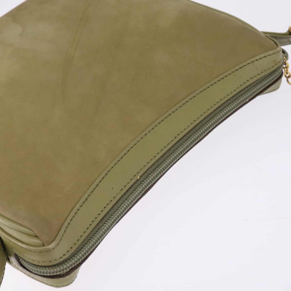 GUCCI Shoulder Bag Suede Leather Green Gold Auth BA7108