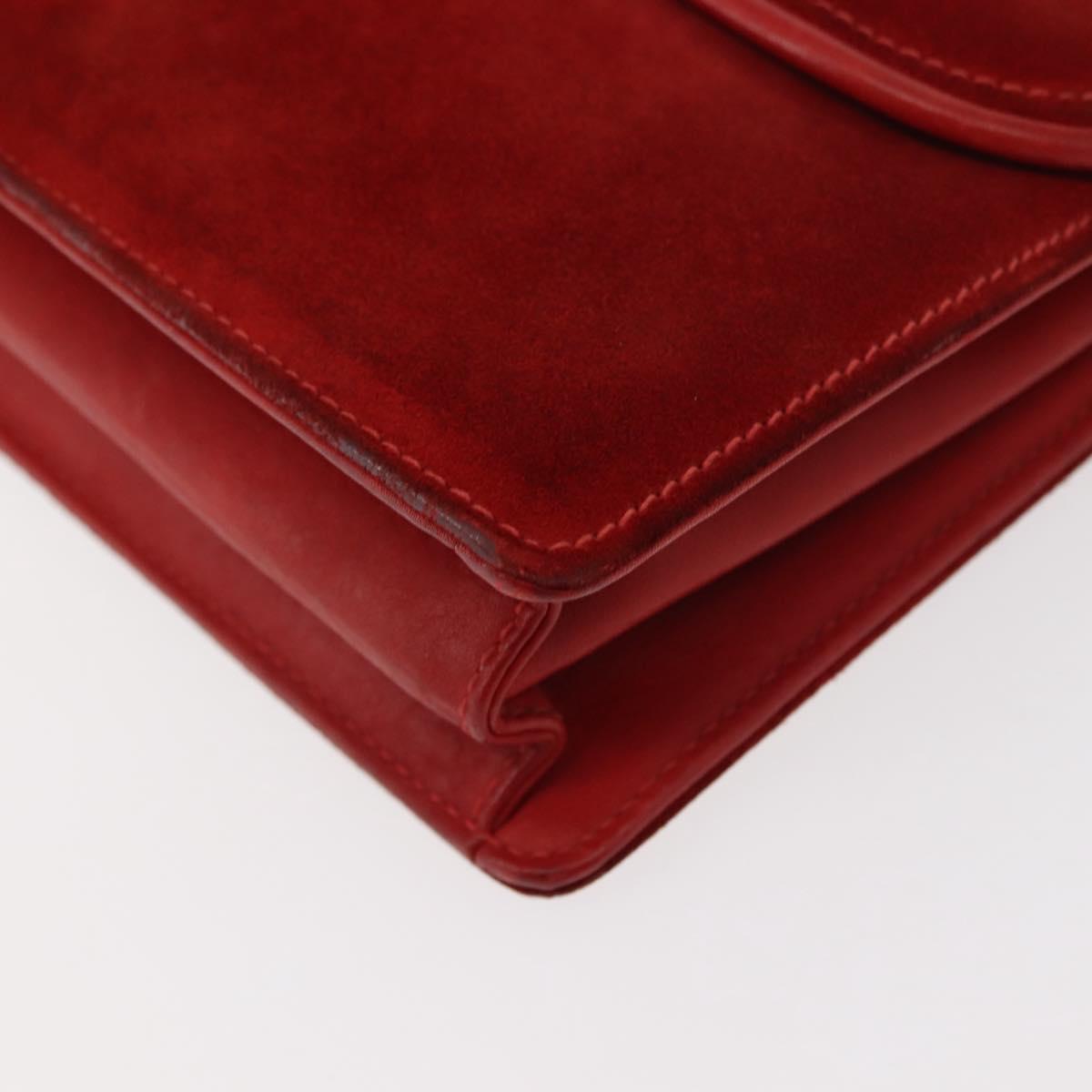 GUCCI Chain Shoulder Bag Leather Suede Red Gold Auth BA7109