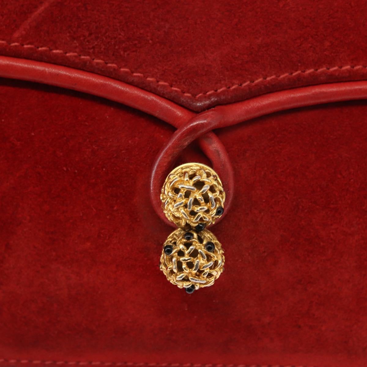 GUCCI Chain Shoulder Bag Leather Suede Red Gold Auth BA7109