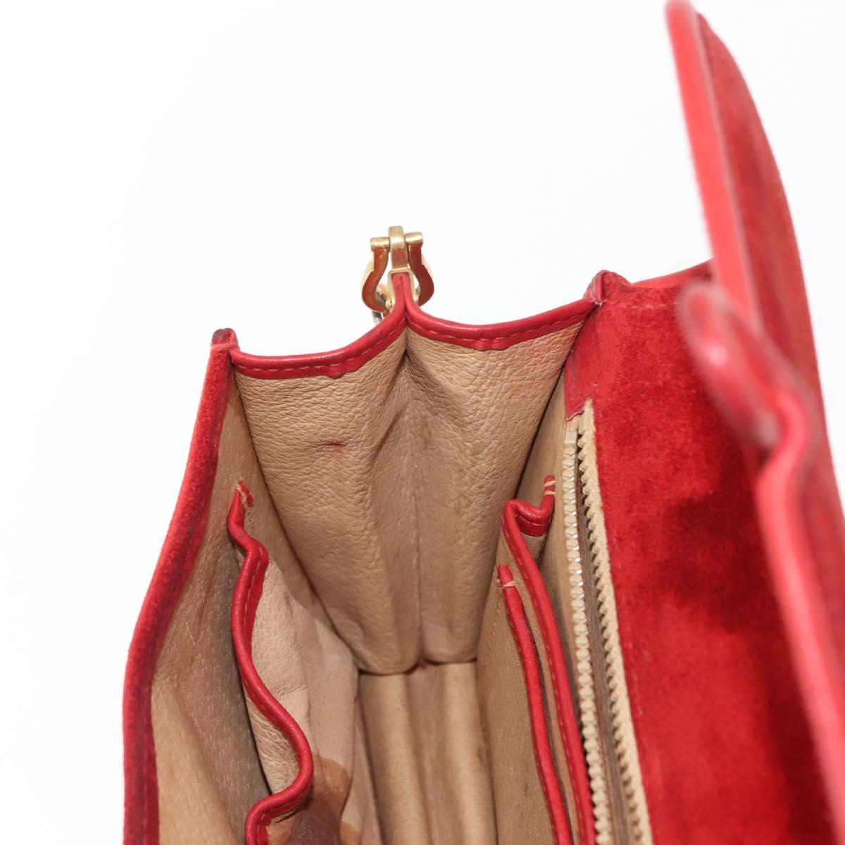 GUCCI Chain Shoulder Bag Leather Suede Red Gold Auth BA7109