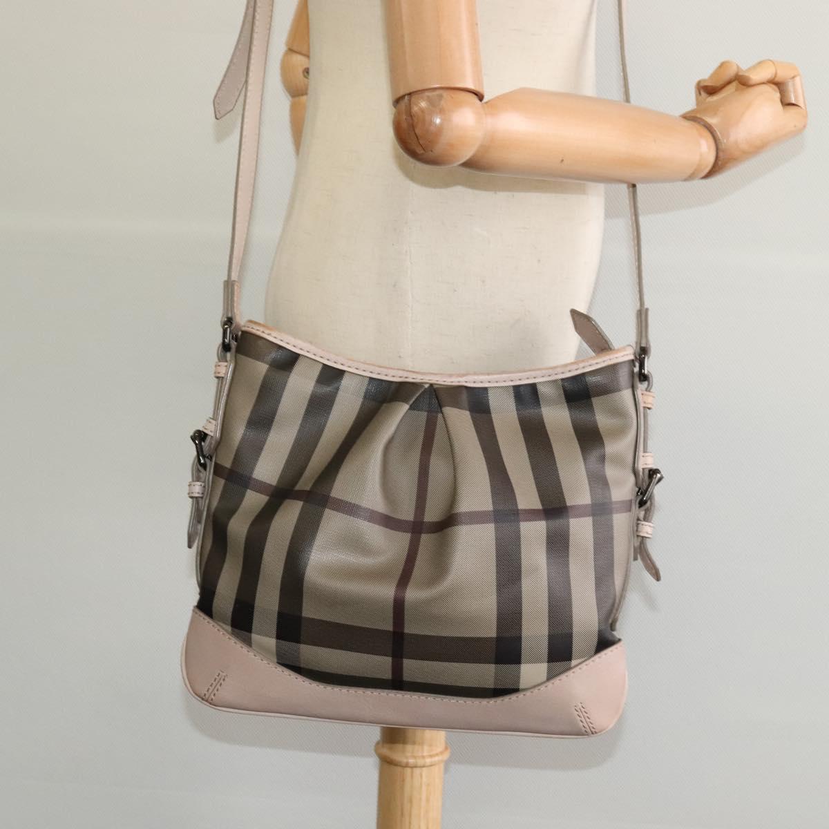BURBERRY Nova Check Shoulder Bag PVC Khaki Auth BA711