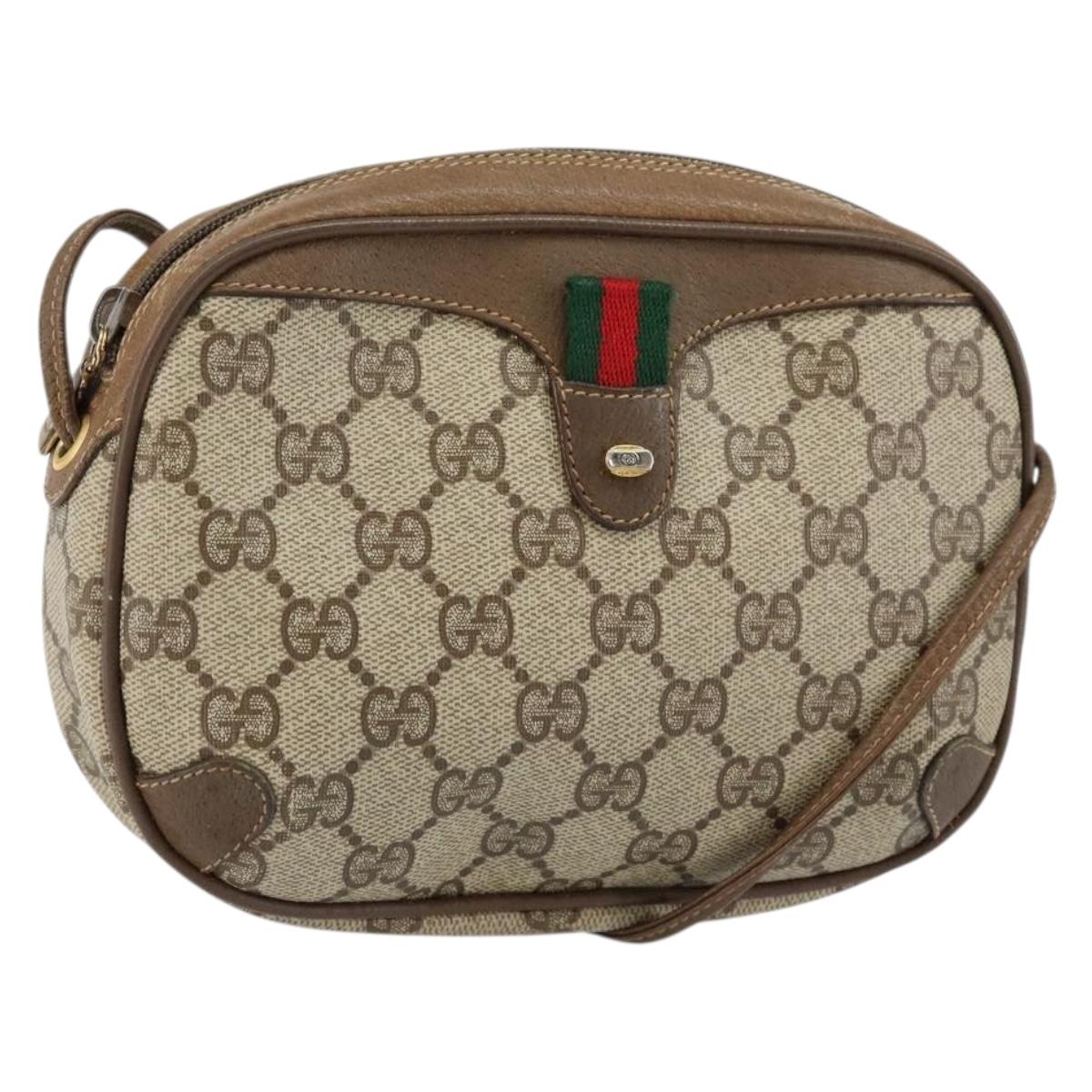 GUCCI GG Supreme Web Sherry Line Bag PVC Beige Gold 89 02 066 Auth BA7117