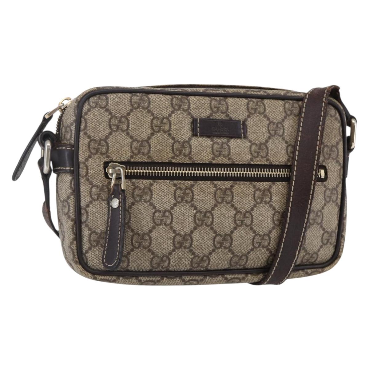 GUCCI GG Supreme Shoulder Bag PVC Beige Gold 201447 Auth BA7119