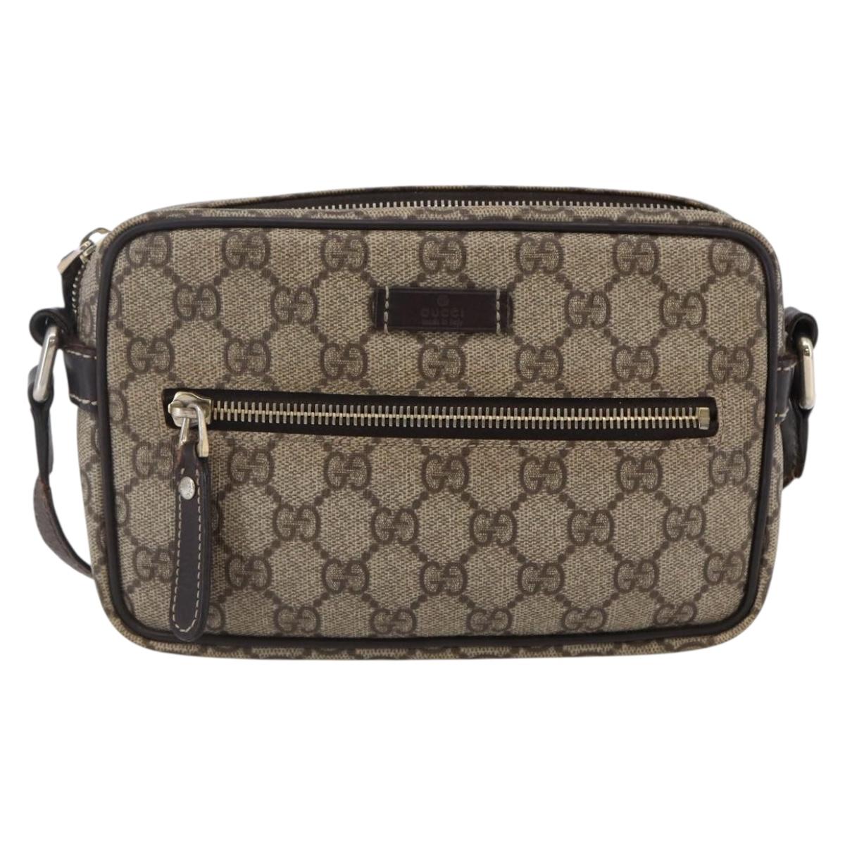 GUCCI GG Supreme Shoulder Bag PVC Beige Gold 201447 Auth BA7119