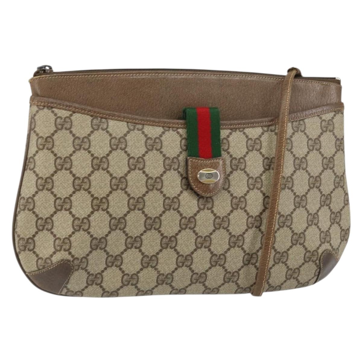 GUCCI GG Supreme Web Sherry Line Bag PVC Beige Gold 904 02 020 Auth BA7124