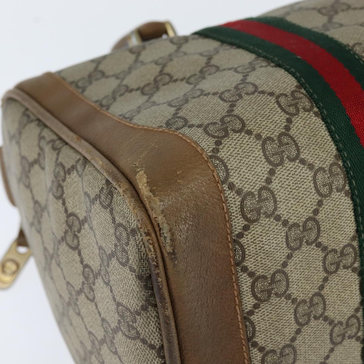 GUCCI GG Supreme Sherry Line Boston Bag PVC Beige Gold 002 098 0534 Auth BA7125