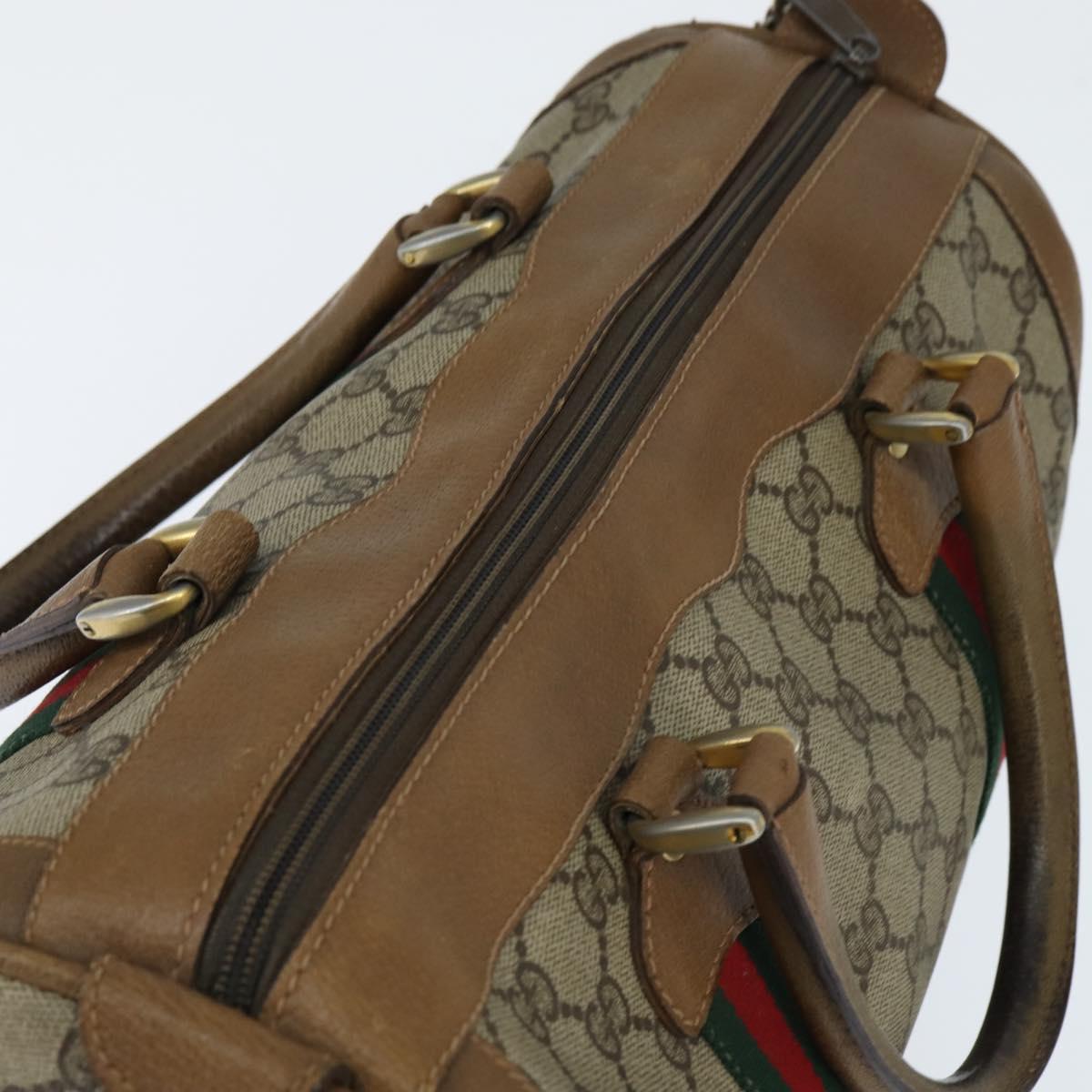 GUCCI GG Supreme Sherry Line Boston Bag PVC Beige Gold 002 098 0534 Auth BA7125