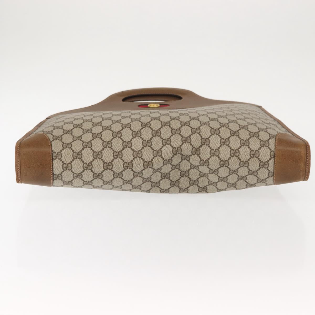 GUCCI GG Supreme Web Sherry Line Hand Bag PVC Beige Auth BA7127