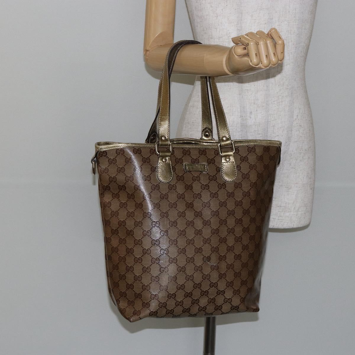 GUCCI GG Crystal Tote Bag Coated Canvas Beige Gold 189896 Auth BA7129