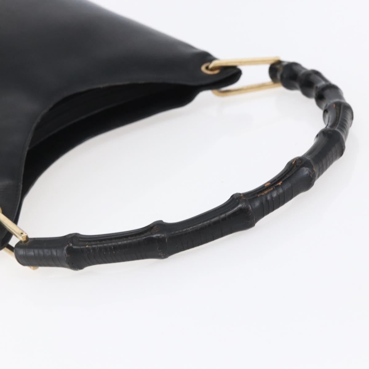 GUCCI Bamboo Shoulder Bag Leather Black Gold 001 3007 Auth BA7130