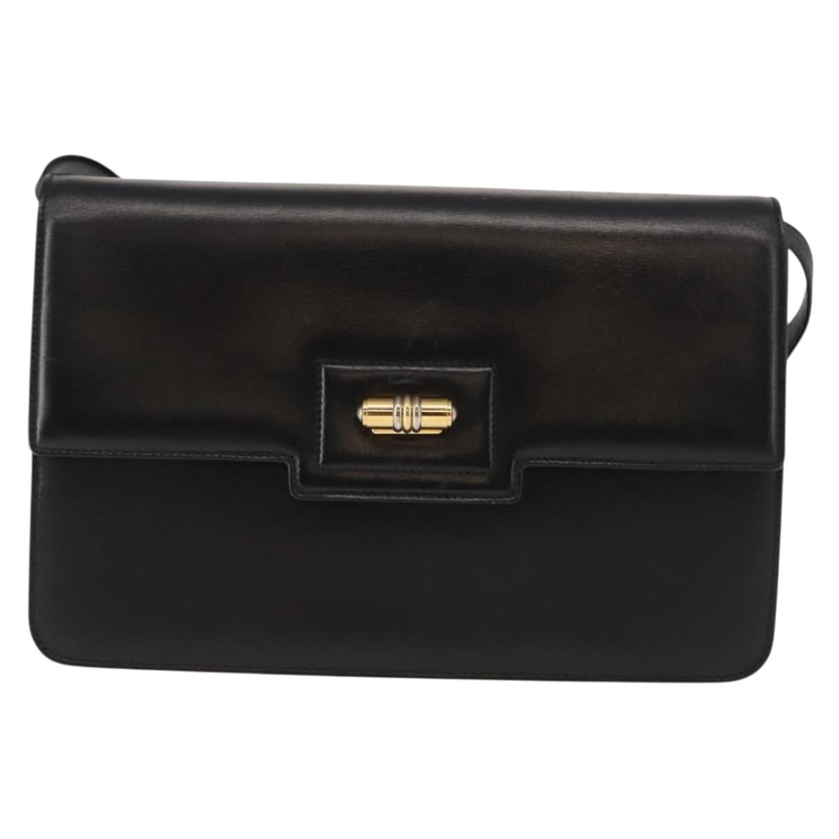 GUCCI Shoulder Bag Leather Black Gold 004 33 0241 Auth BA7133