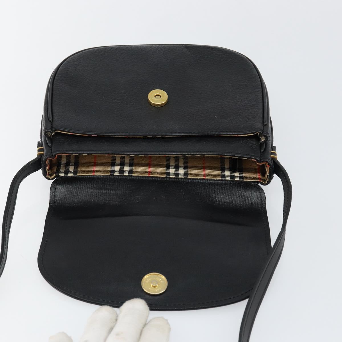 Burberrys Shoulder Bag Leather Black Gold Auth BA7135