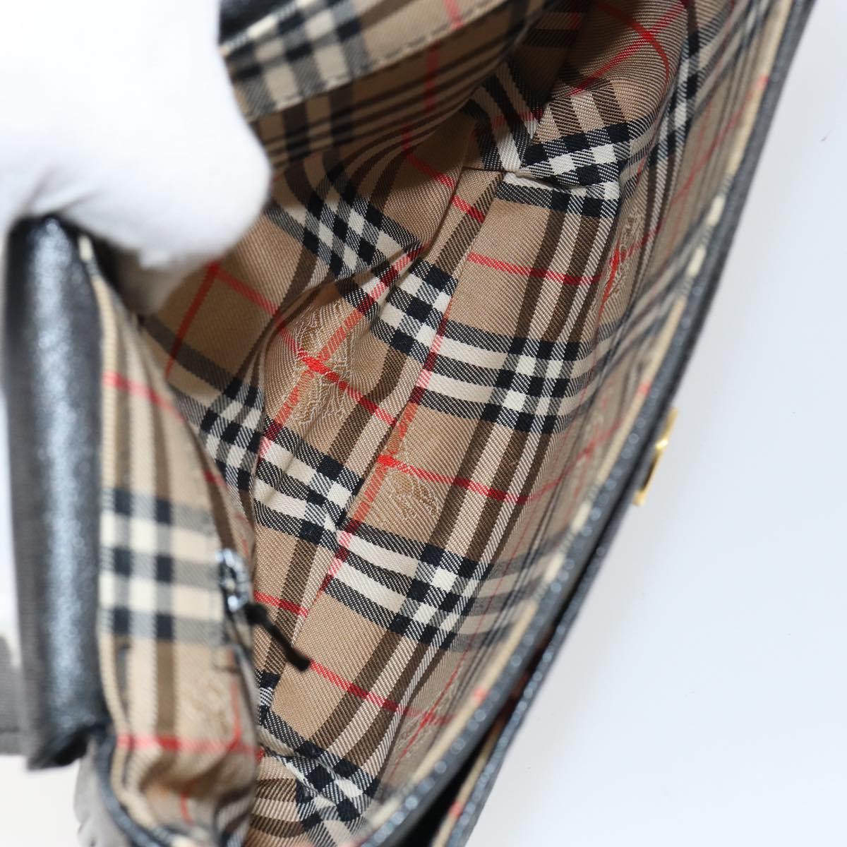 Burberrys Shoulder Bag Leather Black Gold Auth BA7135