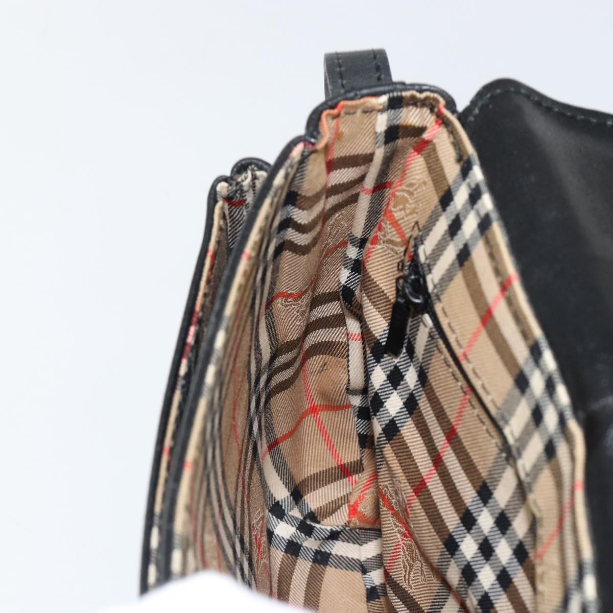 Burberrys Shoulder Bag Leather Black Gold Auth BA7135