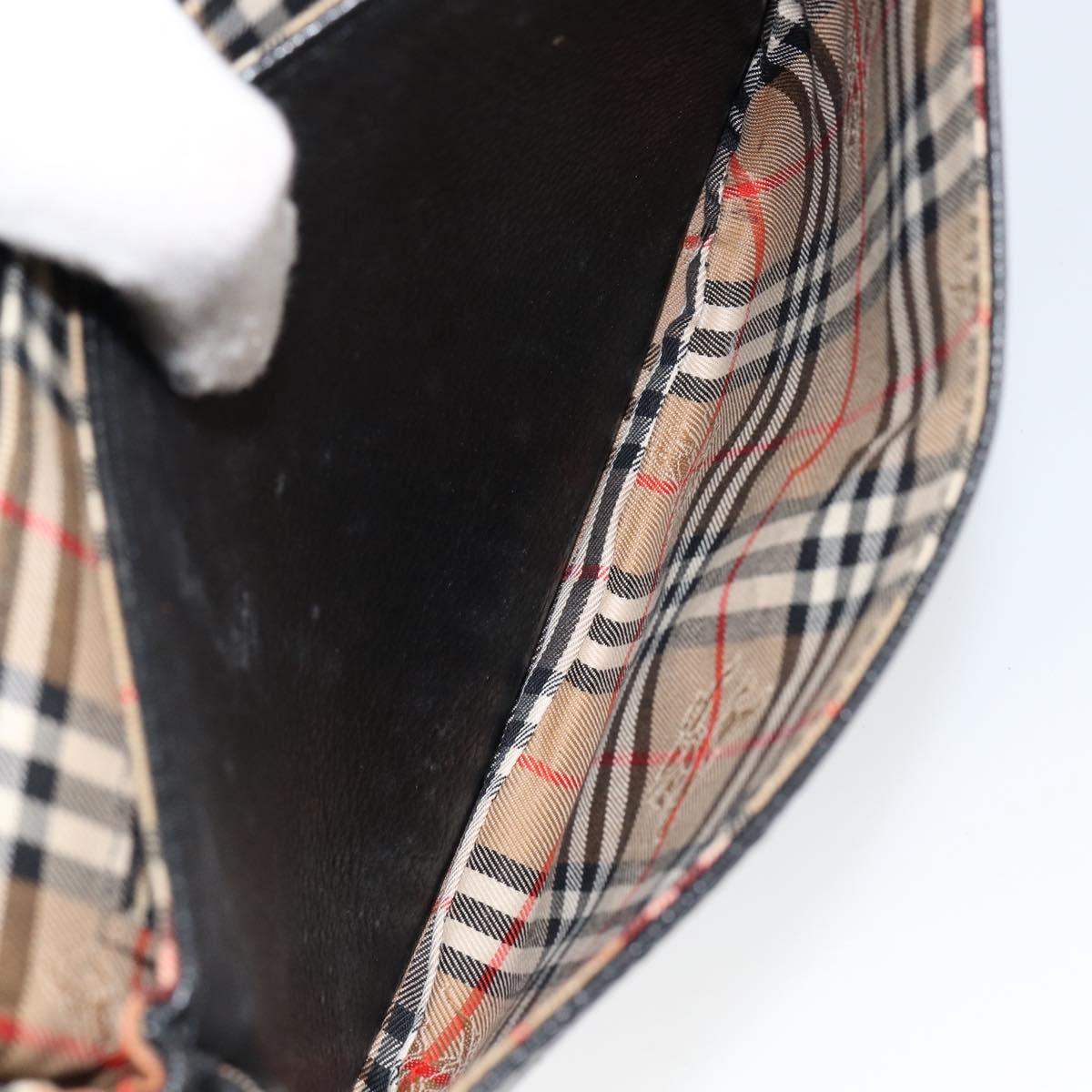 Burberrys Shoulder Bag Leather Black Gold Auth BA7135