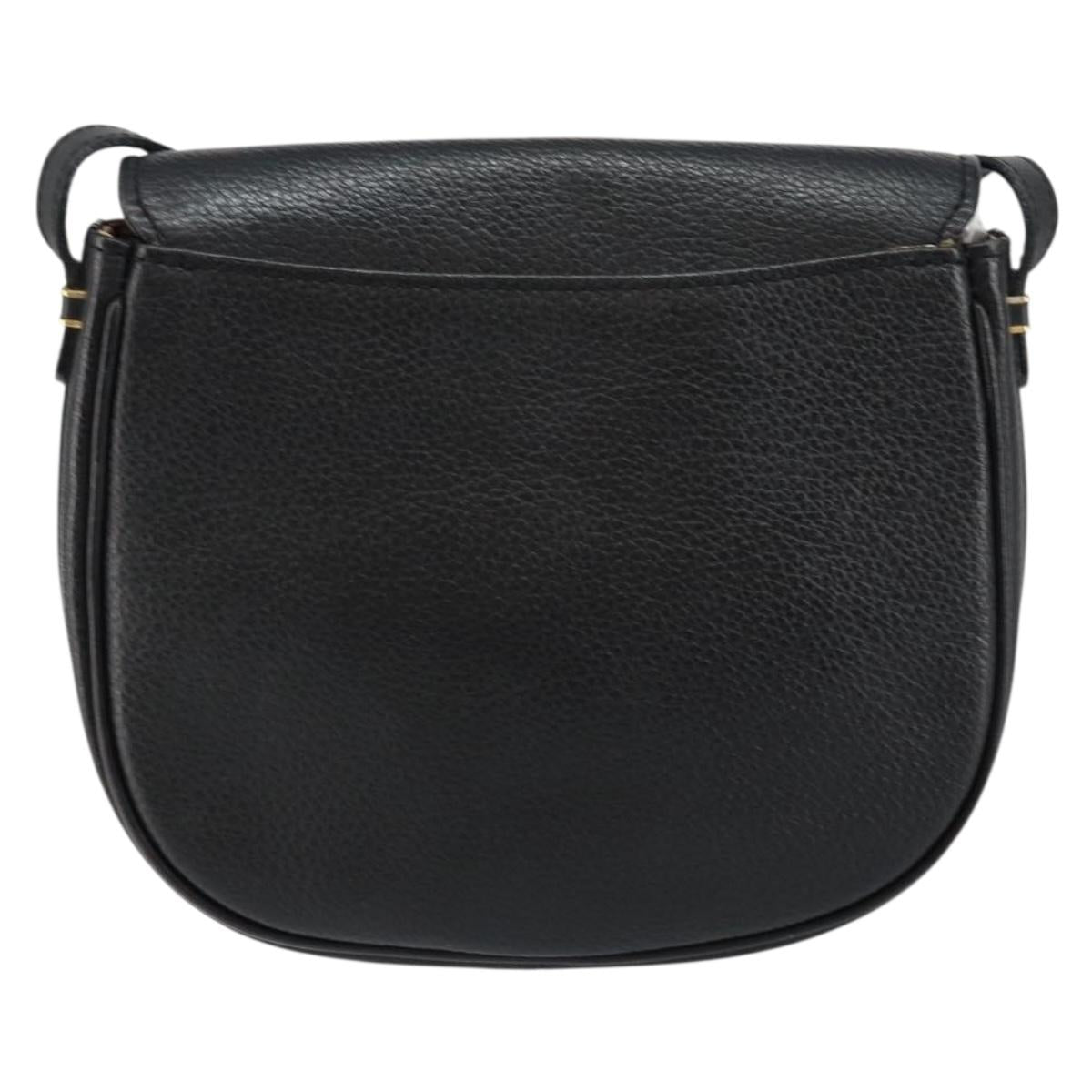 Burberrys Shoulder Bag Leather Black Gold Auth BA7135