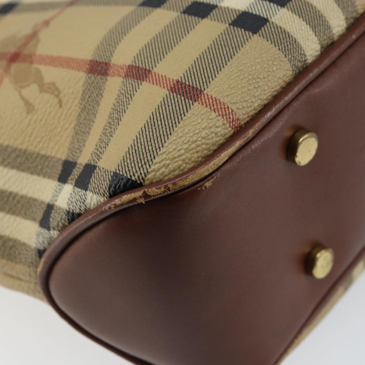 BURBERRY Nova Check Hand Bag PVC Beige Silver Auth BA7137