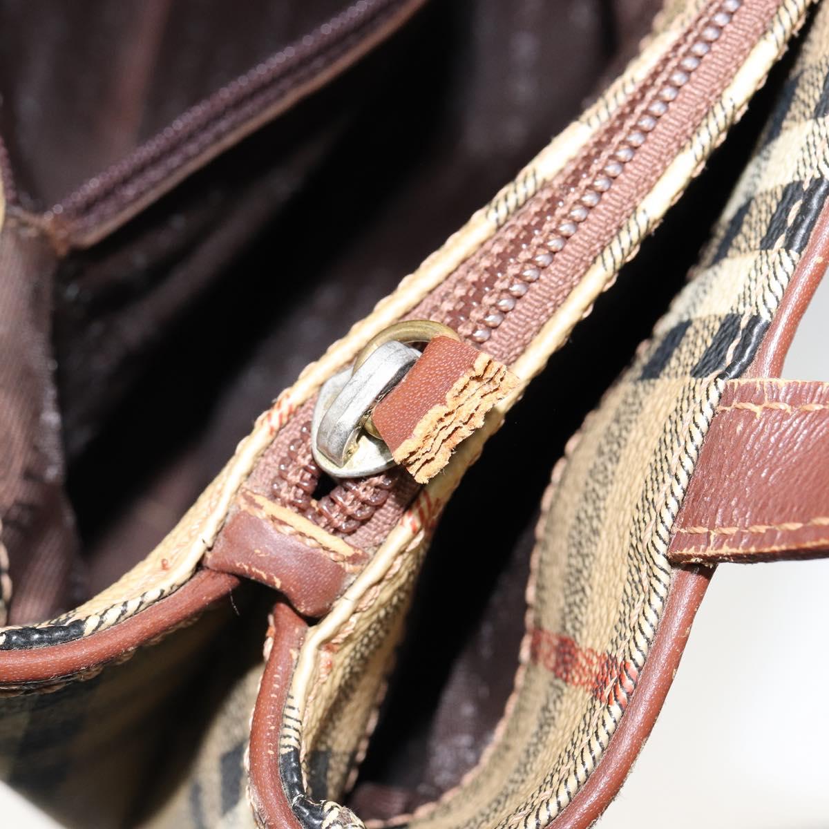 BURBERRY Nova Check Hand Bag PVC Beige Silver Auth BA7137