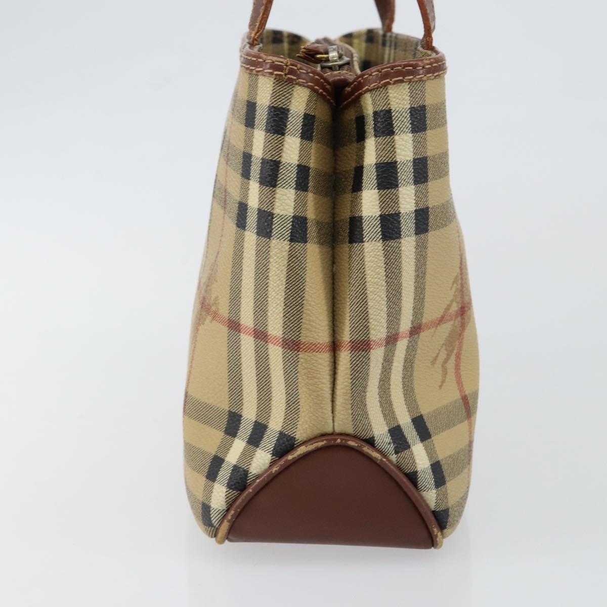 BURBERRY Nova Check Hand Bag PVC Beige Silver Auth BA7137