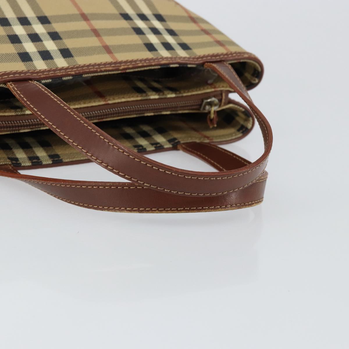 BURBERRY Nova Check Hand Bag PVC Beige Silver Auth BA7137