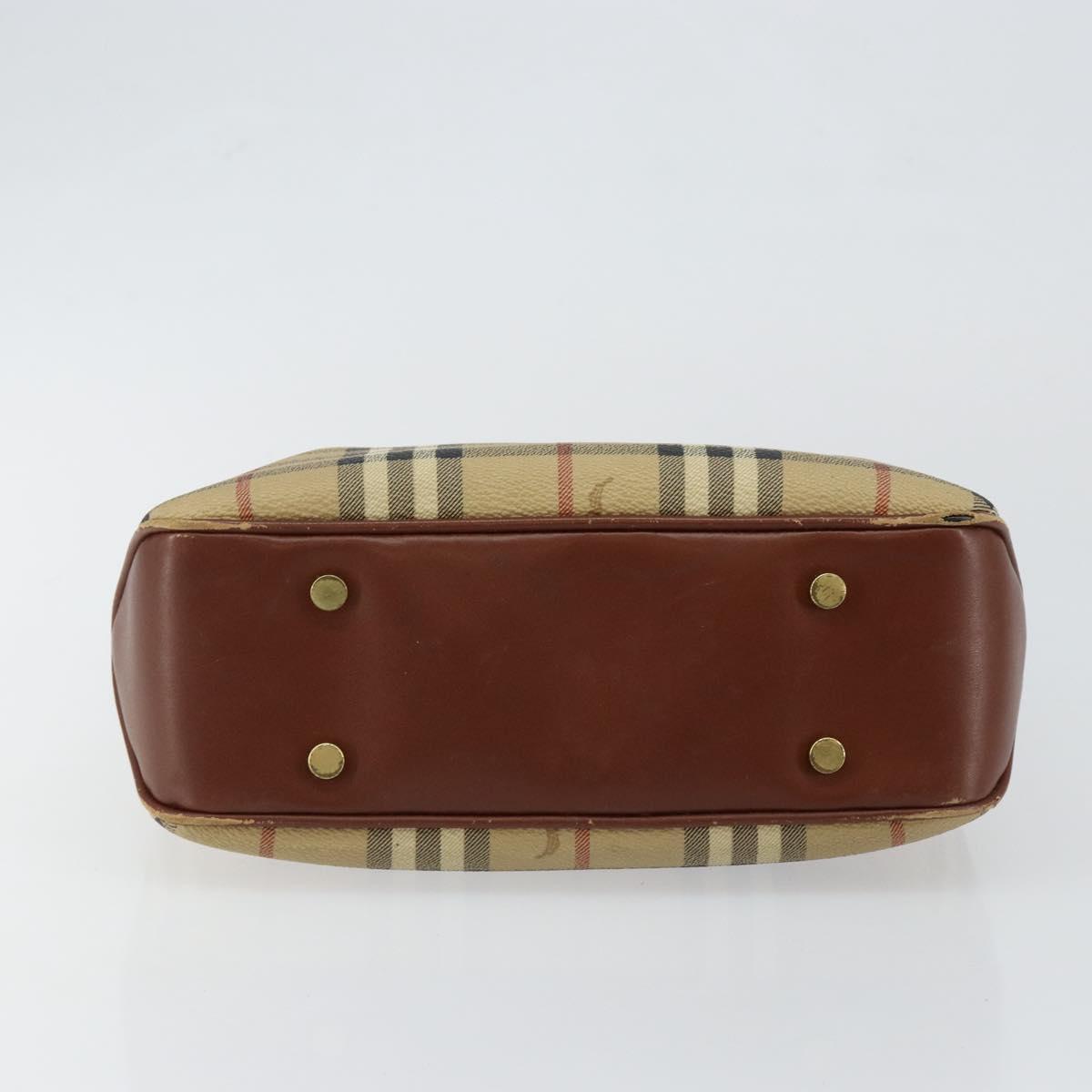 BURBERRY Nova Check Hand Bag PVC Beige Silver Auth BA7137