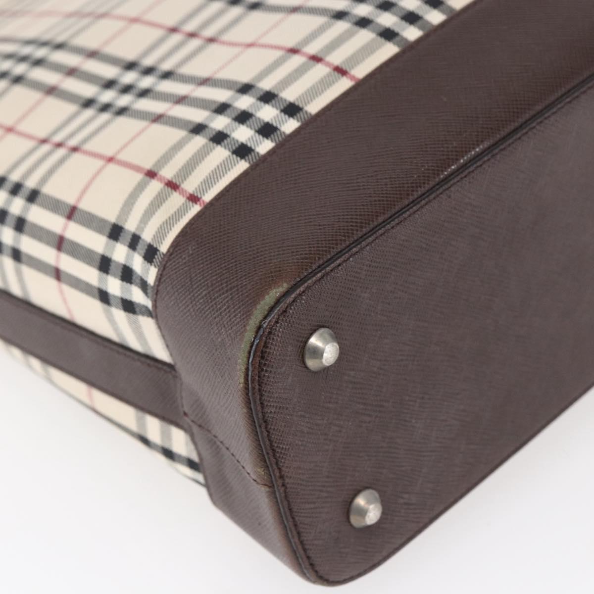 BURBERRY Nova Check Tote Bag Canvas Beige Silver Auth BA7138