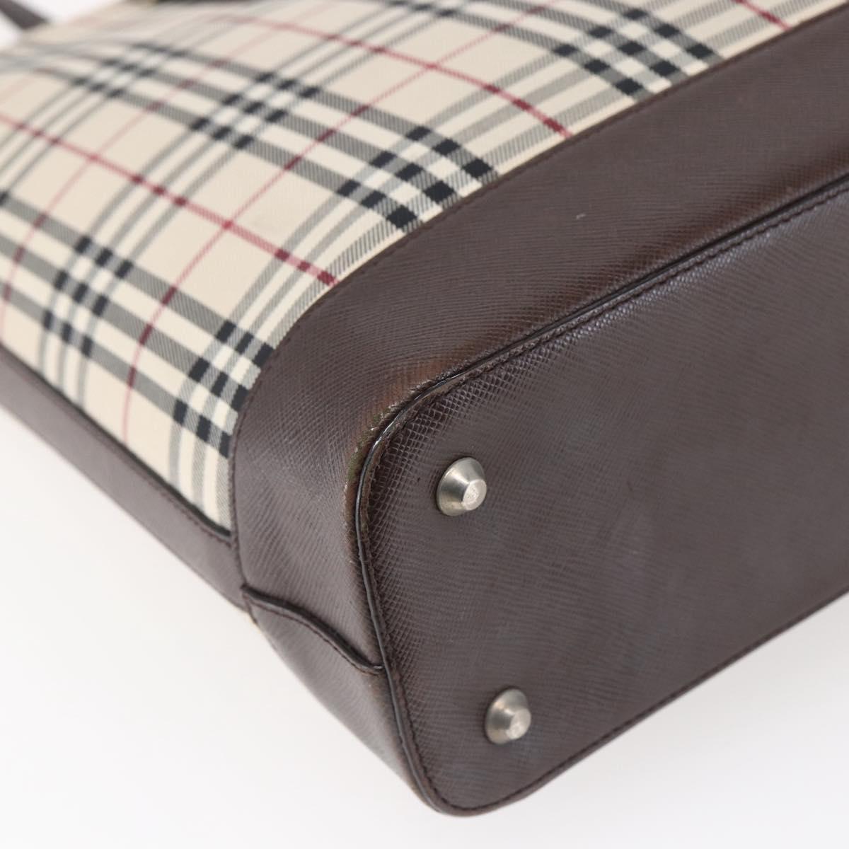 BURBERRY Nova Check Tote Bag Canvas Beige Silver Auth BA7138