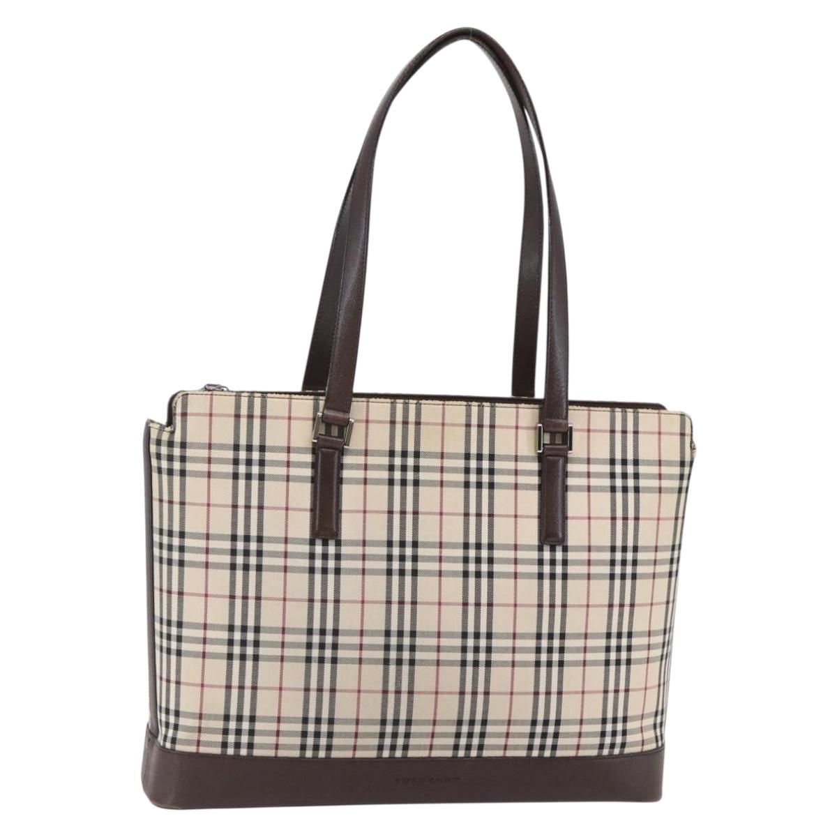 BURBERRY Nova Check Tote Bag Canvas Beige Silver Auth BA7138