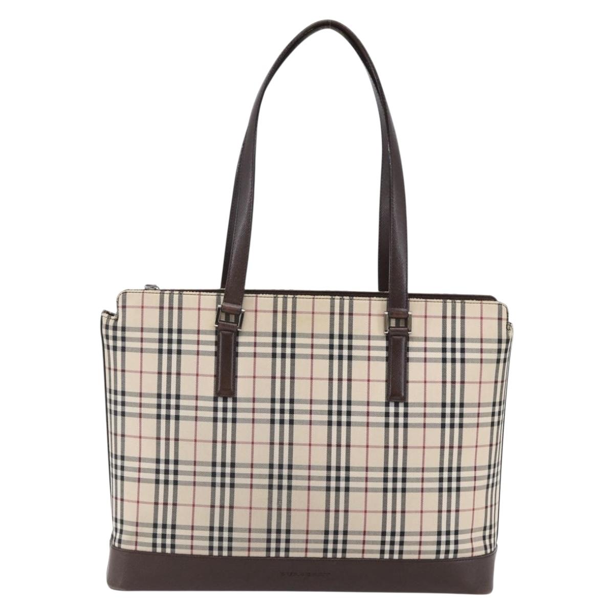 BURBERRY Nova Check Tote Bag Canvas Beige Silver Auth BA7138