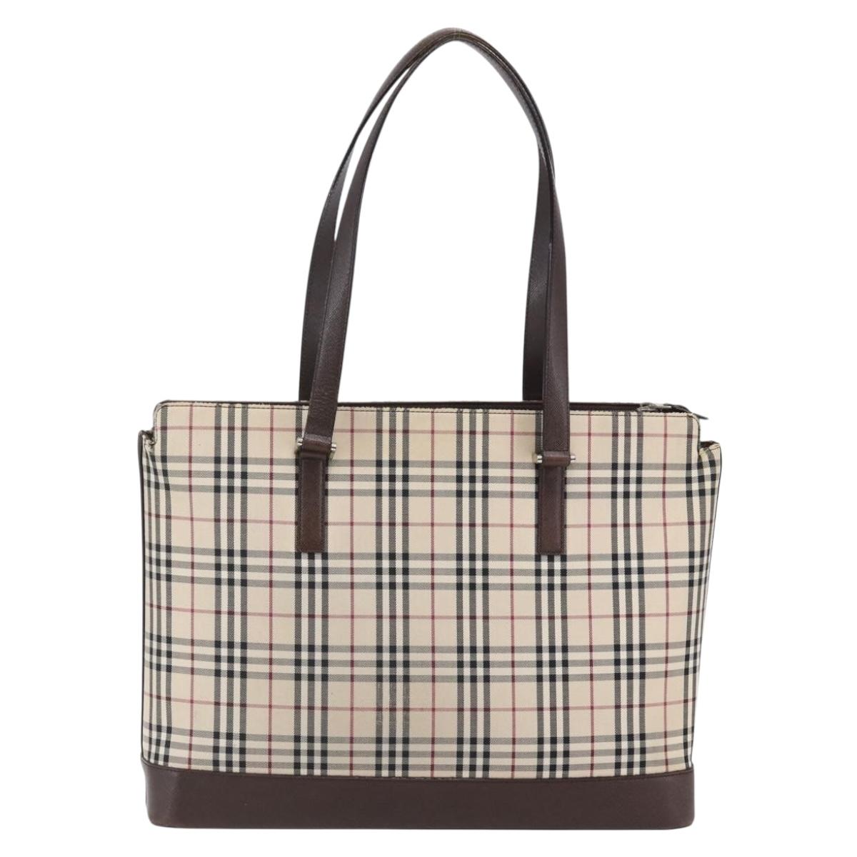 BURBERRY Nova Check Tote Bag Canvas Beige Silver Auth BA7138