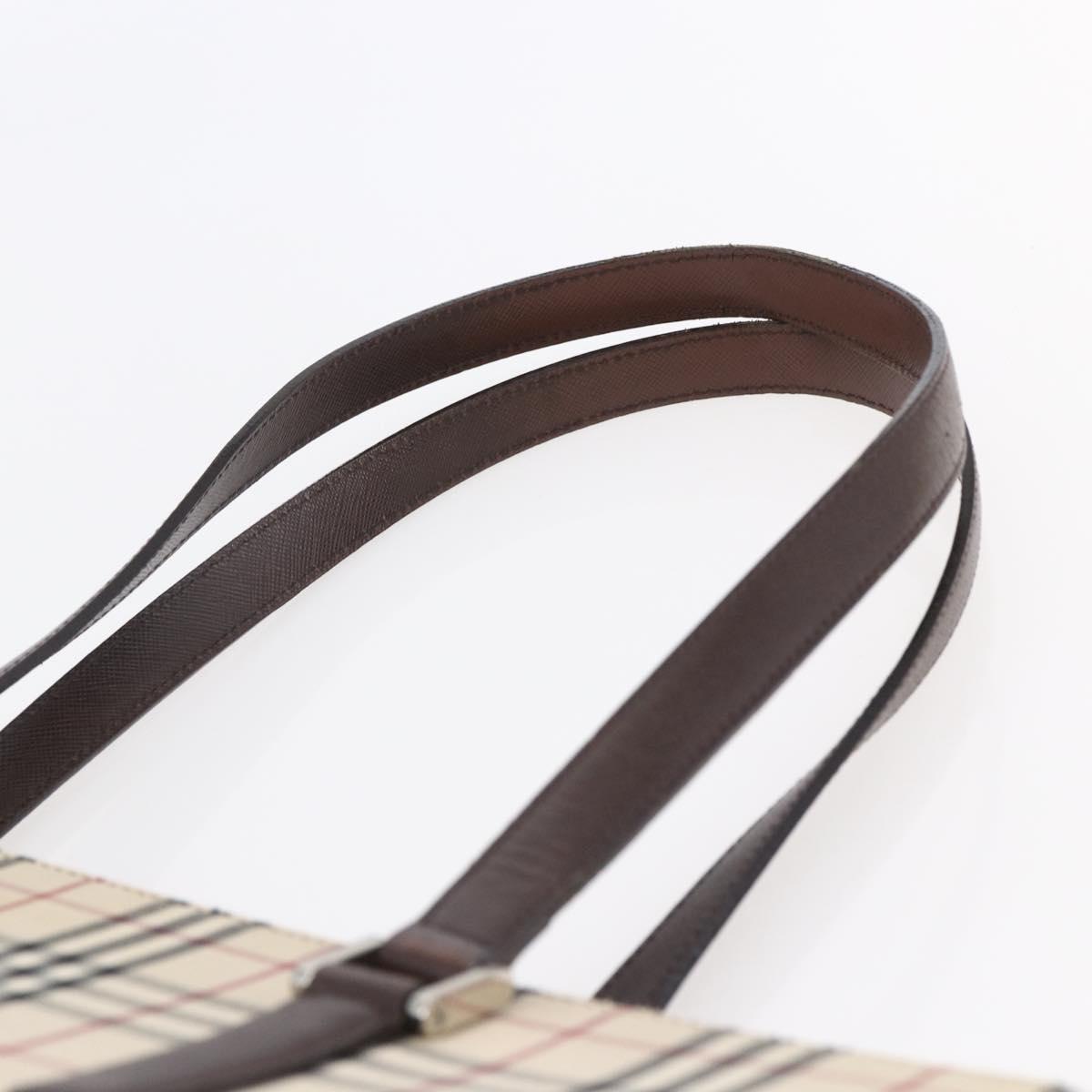 BURBERRY Nova Check Tote Bag Canvas Beige Silver Auth BA7138