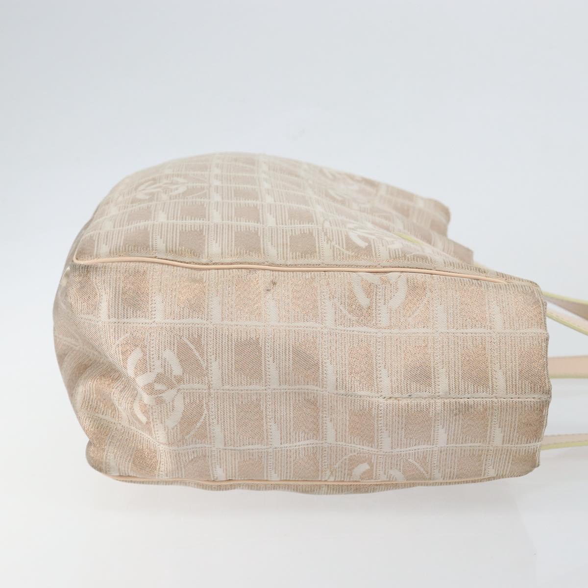 CHANEL New Travel Line Tote Bag Nylon Beige Gold CC Auth BA7141