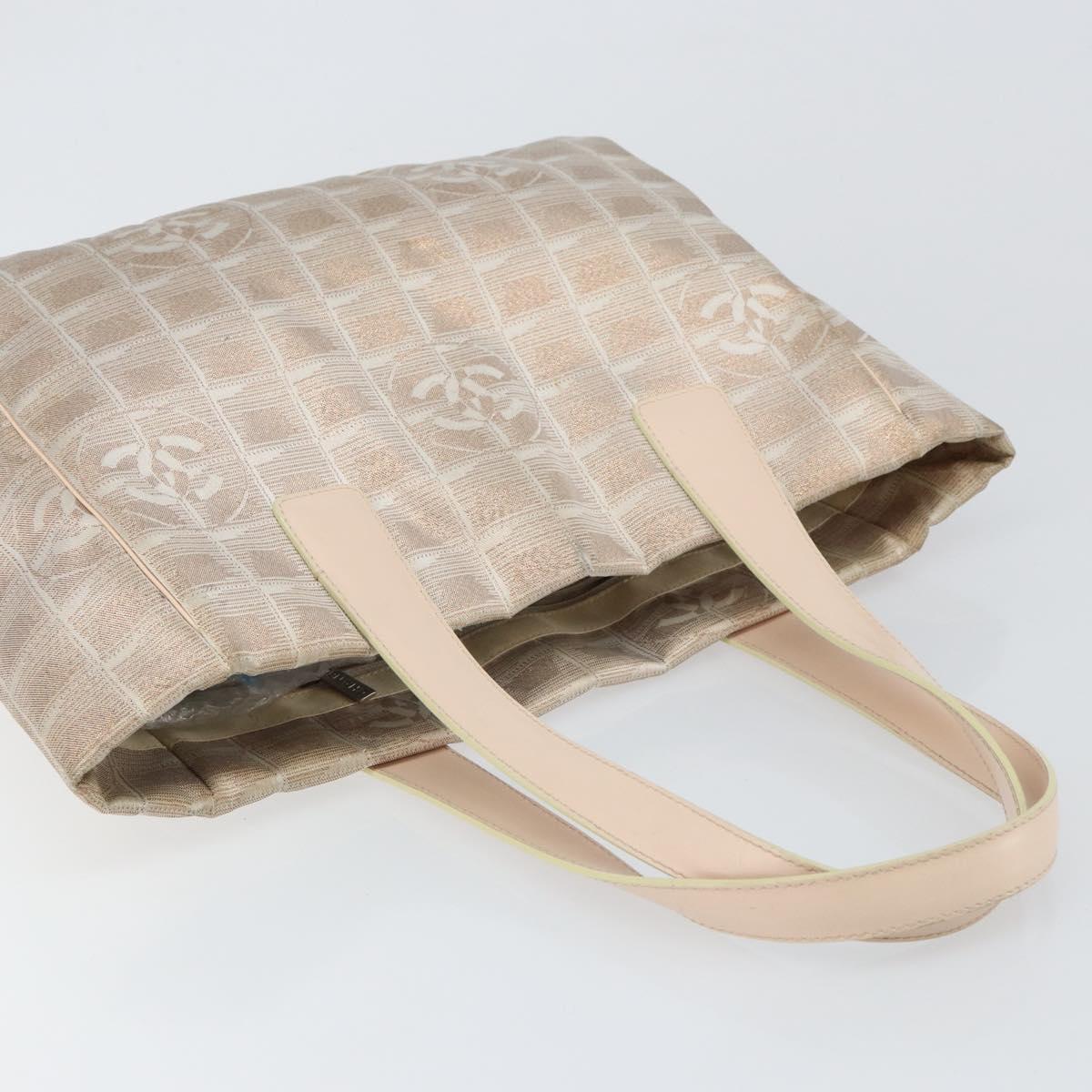 CHANEL New Travel Line Tote Bag Nylon Beige Gold CC Auth BA7141
