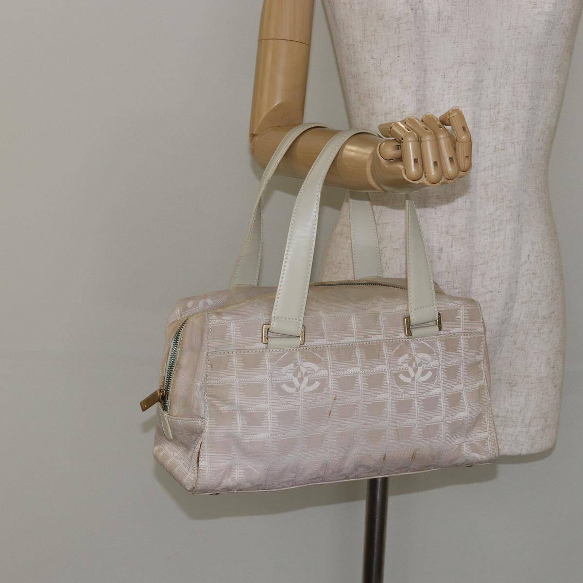 CHANEL New Travel Line Hand Bag Nylon Beige CC Auth BA7142