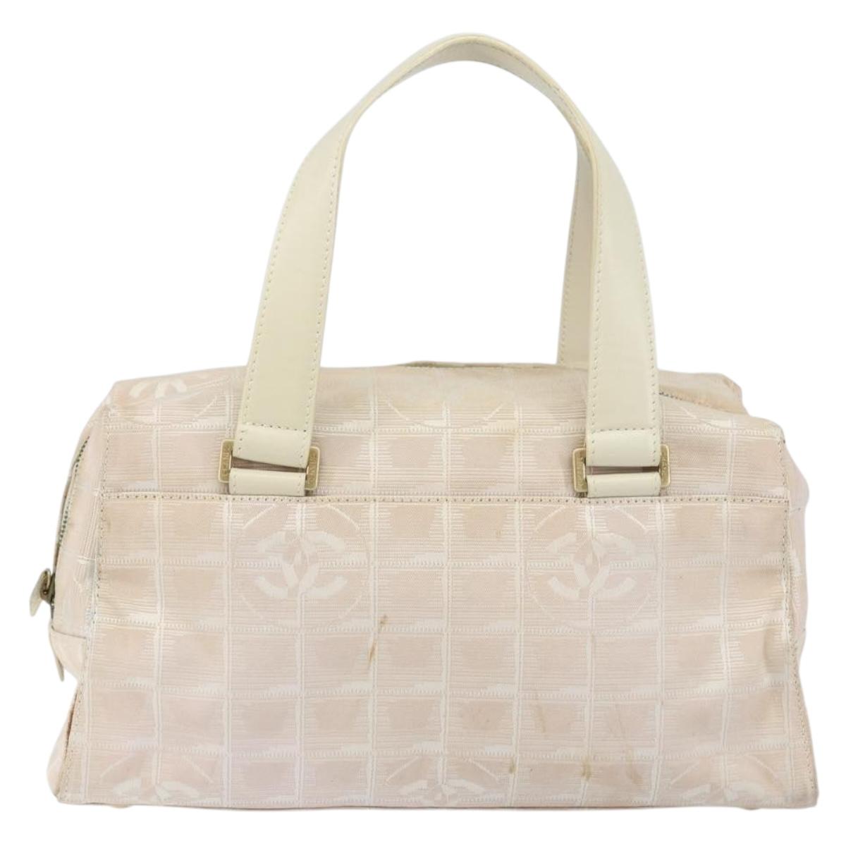 CHANEL New Travel Line Hand Bag Nylon Beige CC Auth BA7142