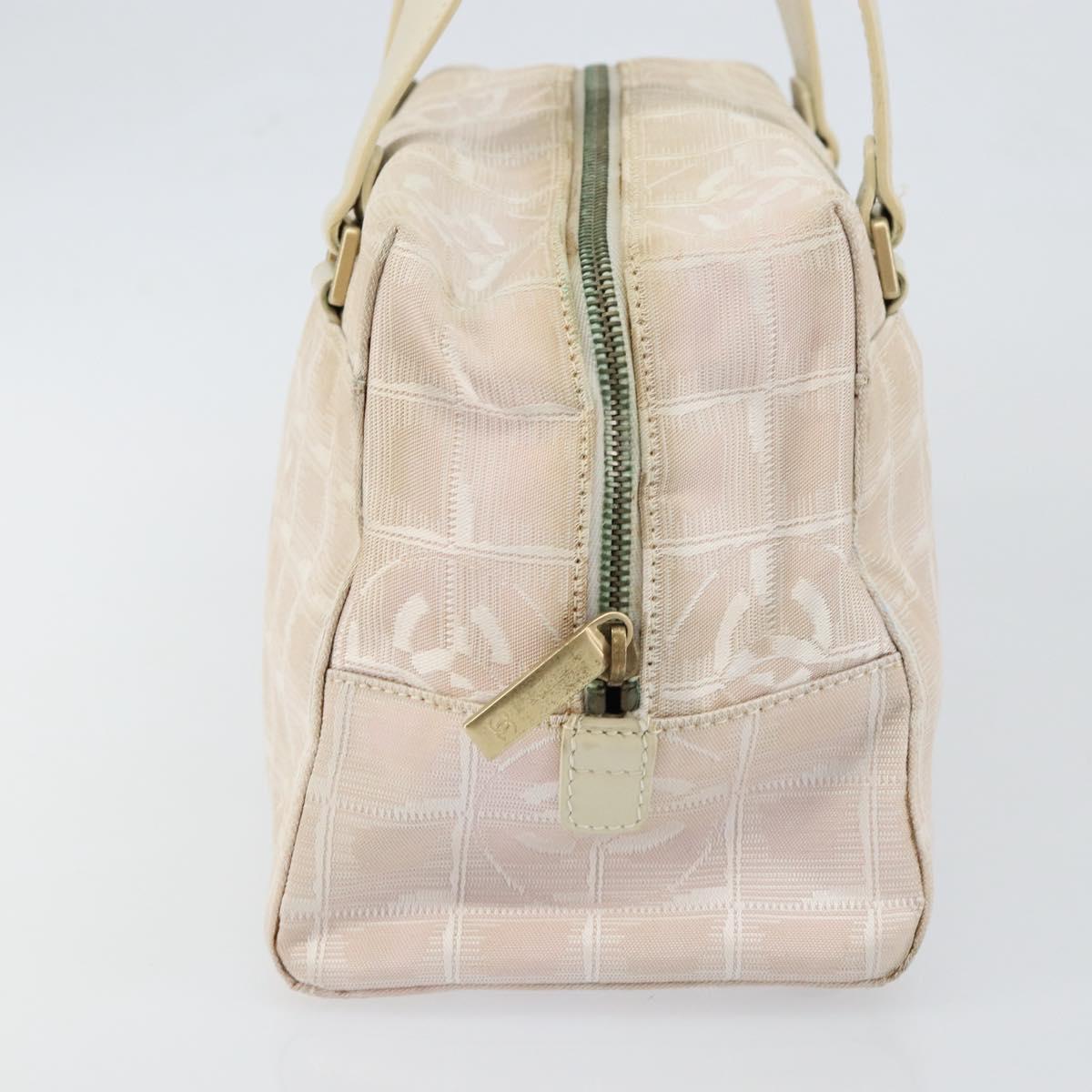 CHANEL New Travel Line Hand Bag Nylon Beige CC Auth BA7142